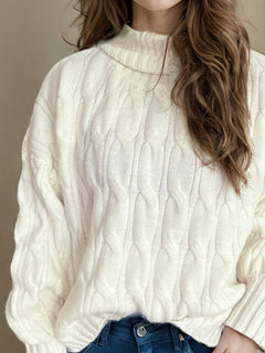 Cable-Knit Turtleneck Long Sleeve Sweater - Florida Guy