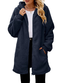 Fuzzy Pocketed Zip Up Long Sleeve Hooded Jacket - Florida Guy