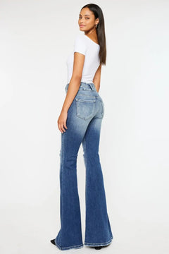 Kancan High Rise Wide Waistband Flare Jeans - Florida Guy