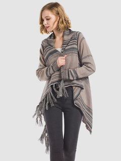 Angel Wings Tassel Striped Open Front Long Sleeve Cardigan - Florida Guy