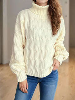 Cable-Knit Turtleneck Long Sleeve Sweater - Florida Guy