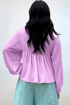 Texture Collared Neck Long Sleeve Blouse - Florida Guy