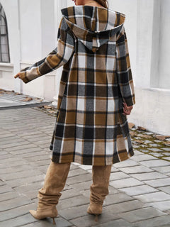 Devine Plaid Long Sleeve Hooded Coat - Florida Guy