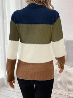 Color Block Mock Neck Long Sleeve Sweater - Florida Guy