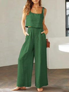 Square Neck Top and Wide Leg Pants Set - Florida Guy