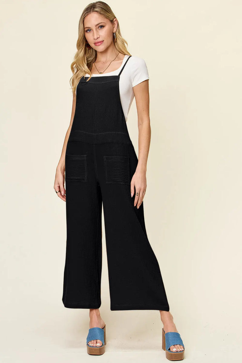 Double Take Full Size Texture Sleeveless Wide Leg Overall - Florida Guy