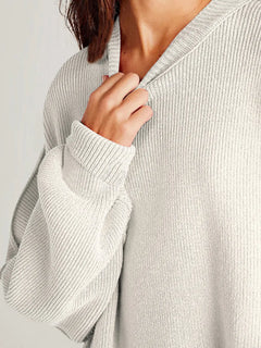 Double Take Side Slit Round Neck Long Sleeve Sweater - Florida Guy