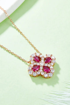 925 Sterling Silver Lab-Grown Ruby Flower Shape Necklace Trendsi