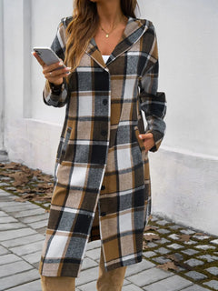 Devine Plaid Long Sleeve Hooded Coat - Florida Guy