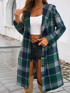 Devine Plaid Long Sleeve Hooded Coat - Florida Guy