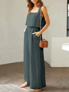 Square Neck Top and Wide Leg Pants Set - Florida Guy