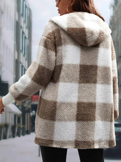 Plaid Long Sleeve Hooded Coat - Florida Guy