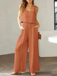 Square Neck Top and Wide Leg Pants Set - Florida Guy