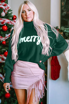 Double Take Full Size Merry Christmas Turtleneck Long Sleeve Sweater - Florida Guy