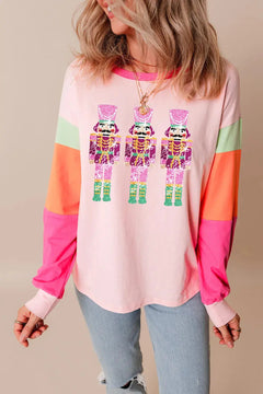 Sequin Nutcracker Round Neck Long Sleeve Top - Florida Guy