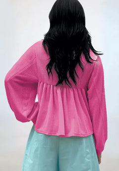 Texture Collared Neck Long Sleeve Blouse - Florida Guy