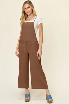 Double Take Full Size Texture Sleeveless Wide Leg Overall - Florida Guy