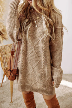 Cable-Knit Round Neck Sweater Dress - Florida Guy