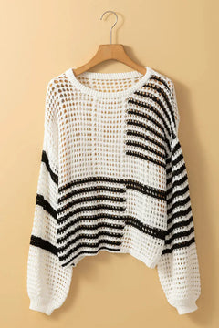 Openwork Striped Round Neck Knit Cover Up - Florida Guy