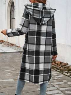 Devine Plaid Long Sleeve Hooded Coat - Florida Guy