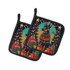 Doberman Pinscher Christmas Pair of Pot Holders Florida Guy