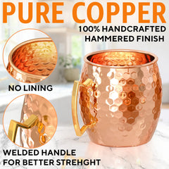 Moscow Mule Copper Mugs - Set of 2 - 100% HANDCRAFTED - Food Safe Pure Solid Copper Mugs - 16 oz Gift Set with BONUS - Highest Quality Cocktail Copper Florida Guy