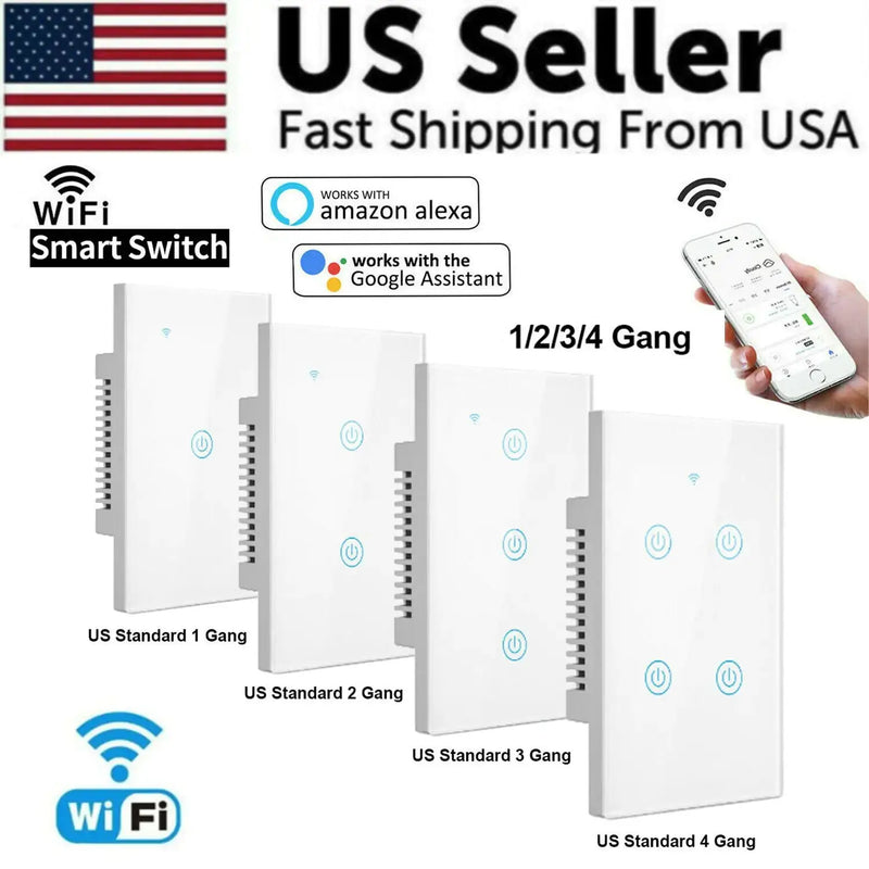 1/2/3/4 Gang WiFi Smart Wall Touch Light Switch Glass Panel For Alexa/Google APP Florida Guy