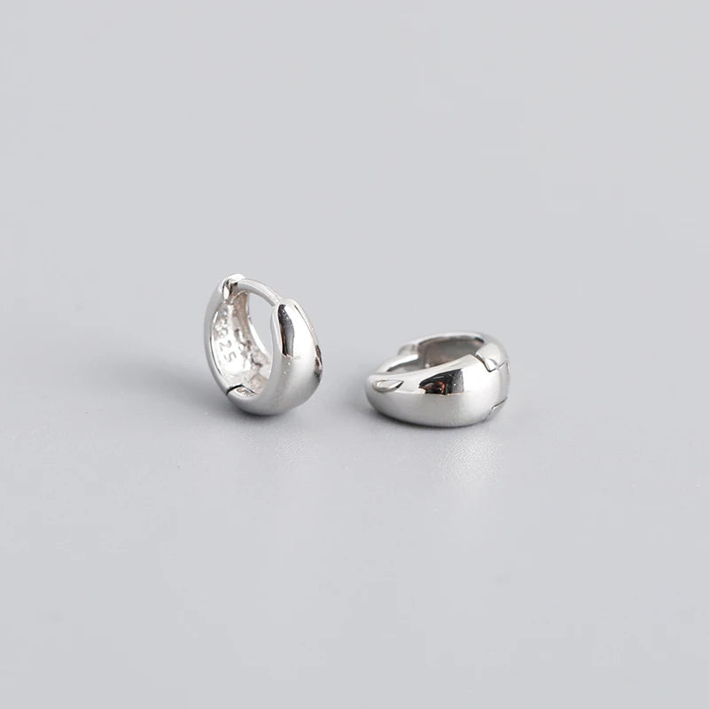 Sterling Silver Simple Wide Huggies Gothic Hoop Earrings
