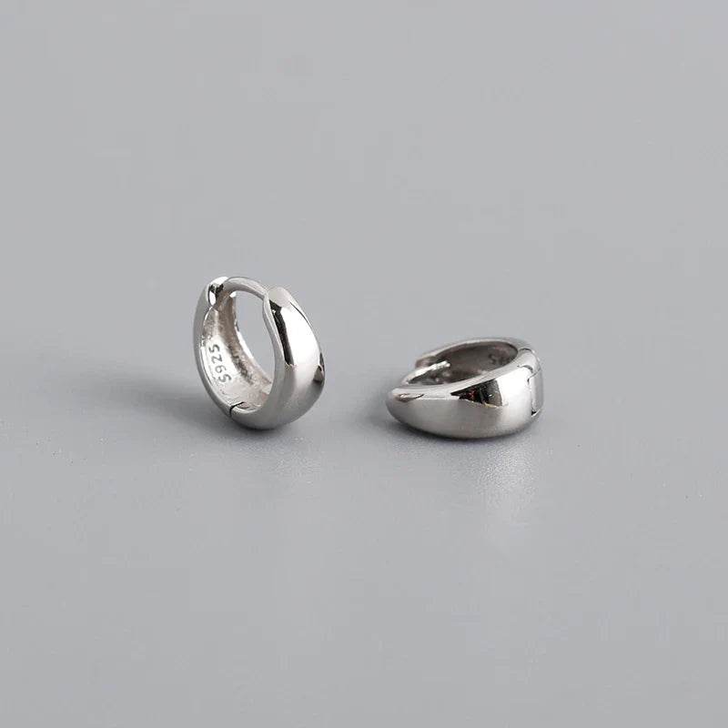 Sterling Silver Simple Wide Huggies Gothic Hoop Earrings
