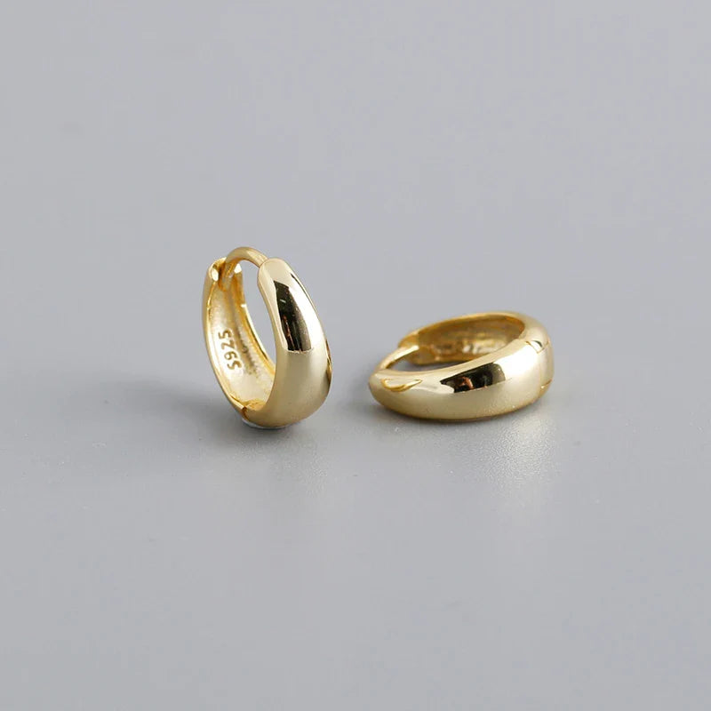 Sterling Silver Simple Wide Huggies Gothic Hoop Earrings