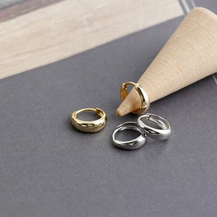 Sterling Silver Simple Wide Huggies Gothic Hoop Earrings
