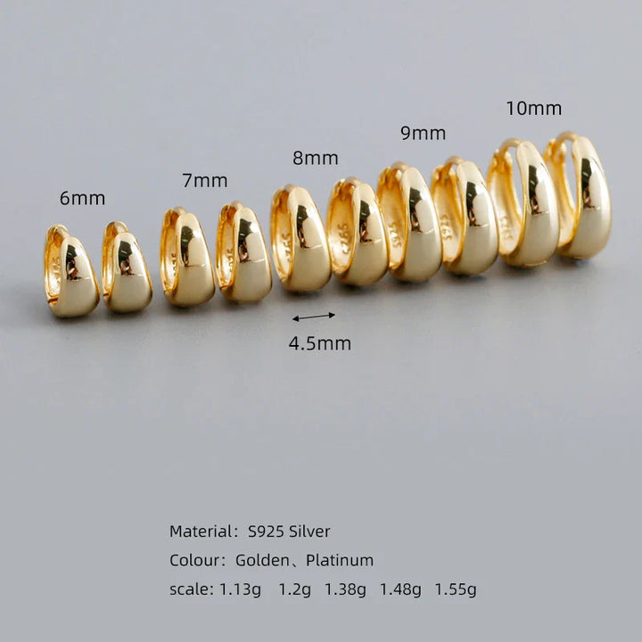 Sterling Silver Simple Wide Huggies Gothic Hoop Earrings