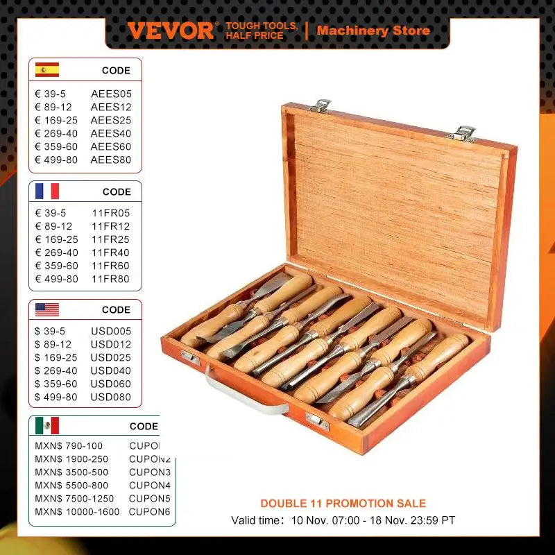 VEVOR 12PCS Wood Carving Hand Chisel Set Lathe Knife DIY Wood Turning Woodworking Professional Gouges Woodcraft Carpentry Tools - Florida Guy