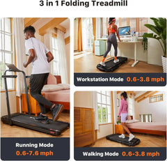 3 in 1 Folding Treadmill Walking Pad 2.5 HP Compact Portable Under Desk Running Walking Machine - Florida Guy