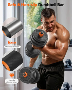 Adjustable Dumbbells, 20/30/40/50/60/70/90lbs Free Weight Set with Connector, 4 in1 Dumbbells Set Used as Barbell, Kett