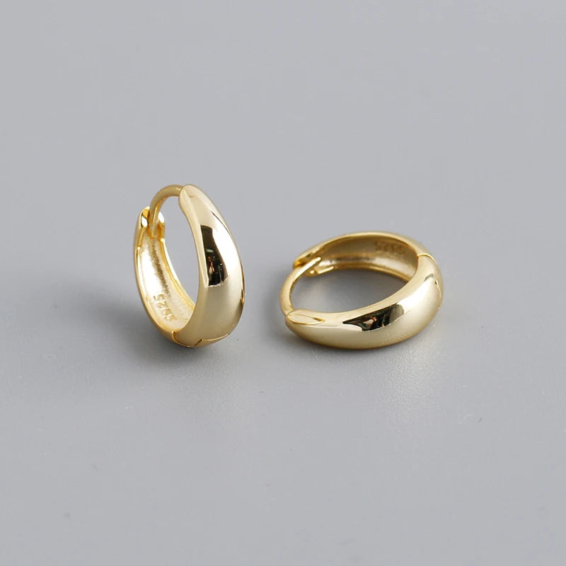Sterling Silver Simple Wide Huggies Gothic Hoop Earrings