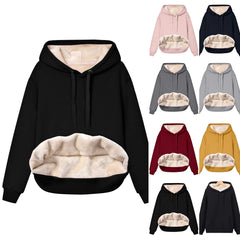 Women Warm Plush Hoodie Fleece Lined Winter V Neck Long Sleeve Warm Velvet Pullovers Reversible Sweatshirts For Women Homewear