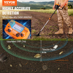 VEVOR Metal Detector,8In Waterproof Search Coil w/High Accuracy Pointer Display,Adjustable 38-49In Gold Detector for Adult & Kid - Florida Guy