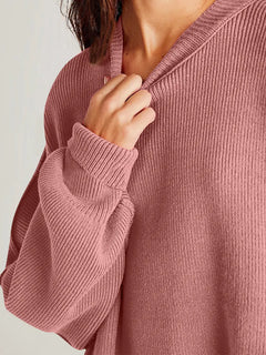 Double Take Side Slit Round Neck Long Sleeve Sweater - Florida Guy