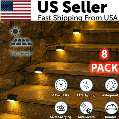 8 Pack New Solar Deck Lights Outdoor Waterproof LED Steps Lamps For Stairs Fence Florida Guy