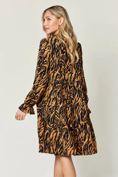 Double Take Full Size Printed Ruffle Hem Long Sleeve Dress - Florida Guy