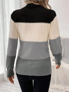 Color Block Mock Neck Long Sleeve Sweater - Florida Guy