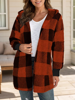 Plaid Long Sleeve Hooded Coat - Florida Guy