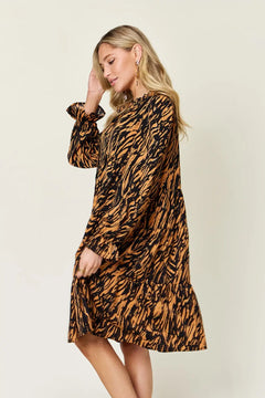 Double Take Full Size Printed Ruffle Hem Long Sleeve Dress - Florida Guy