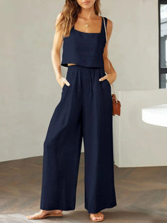 Square Neck Top and Wide Leg Pants Set - Florida Guy