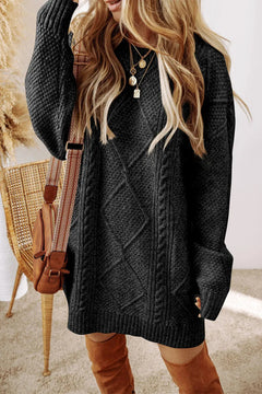 Cable-Knit Round Neck Sweater Dress - Florida Guy