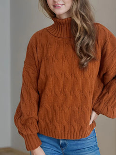 Cable-Knit Turtleneck Long Sleeve Sweater - Florida Guy