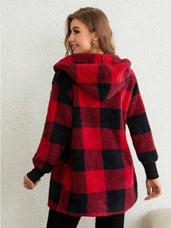 Plaid Long Sleeve Hooded Coat - Florida Guy