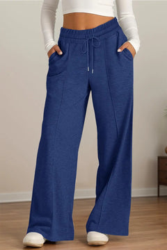 Drawstring Elastic Waist Wide Leg Pants - Florida Guy