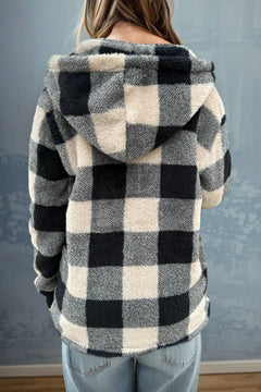 Double Take Full Size Plaid Long Sleeve Hooded Coat - Florida Guy